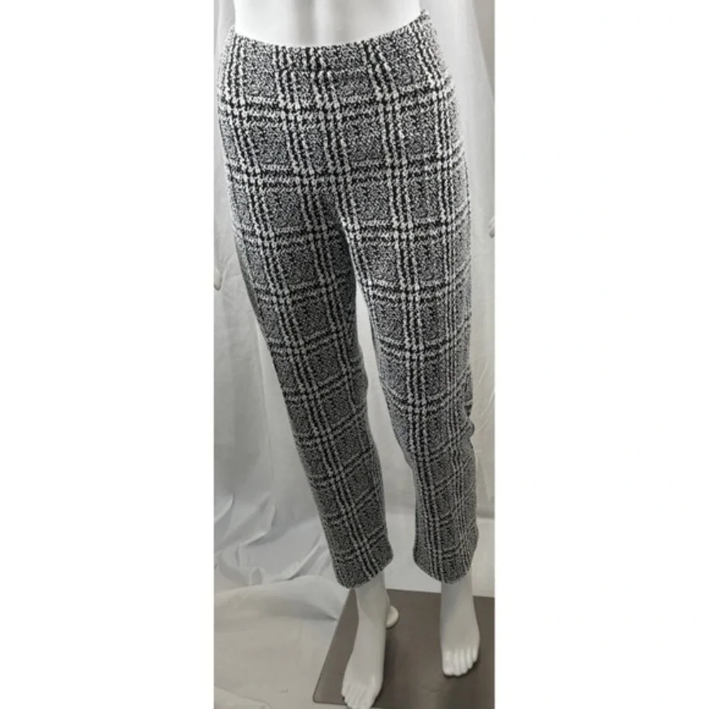 Michael‎ Kors Black White Plaid Knit Pull On Ankle Pants L Preppy Chic 86-35